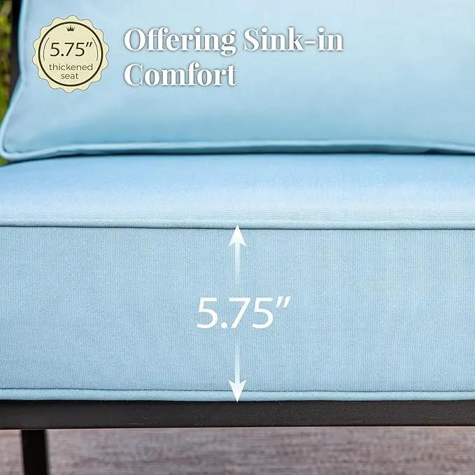 Patio Furniture Set with Fire Pit Table, 5 Pcs Metal Outdoor Conversation Set, 4 Swivel Chairs with 5.75" Extra Thick Cushion and 28" Fire Pit Table for Backyard Deck, Blue by GreenHaven Gardens