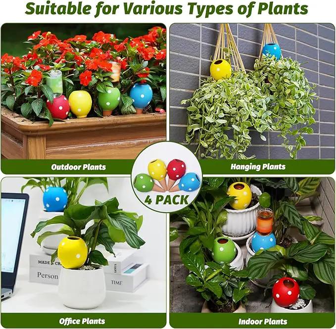 Terracotta Self Watering Spikes, 4 Pack Watering Globes for Indoor Outdoor Plants, Slow Release Plant Self Watering Planter Insert Devices for Travel, Vacation, Garden Care, Cute Small Ball Shape by GreenHaven Gardens