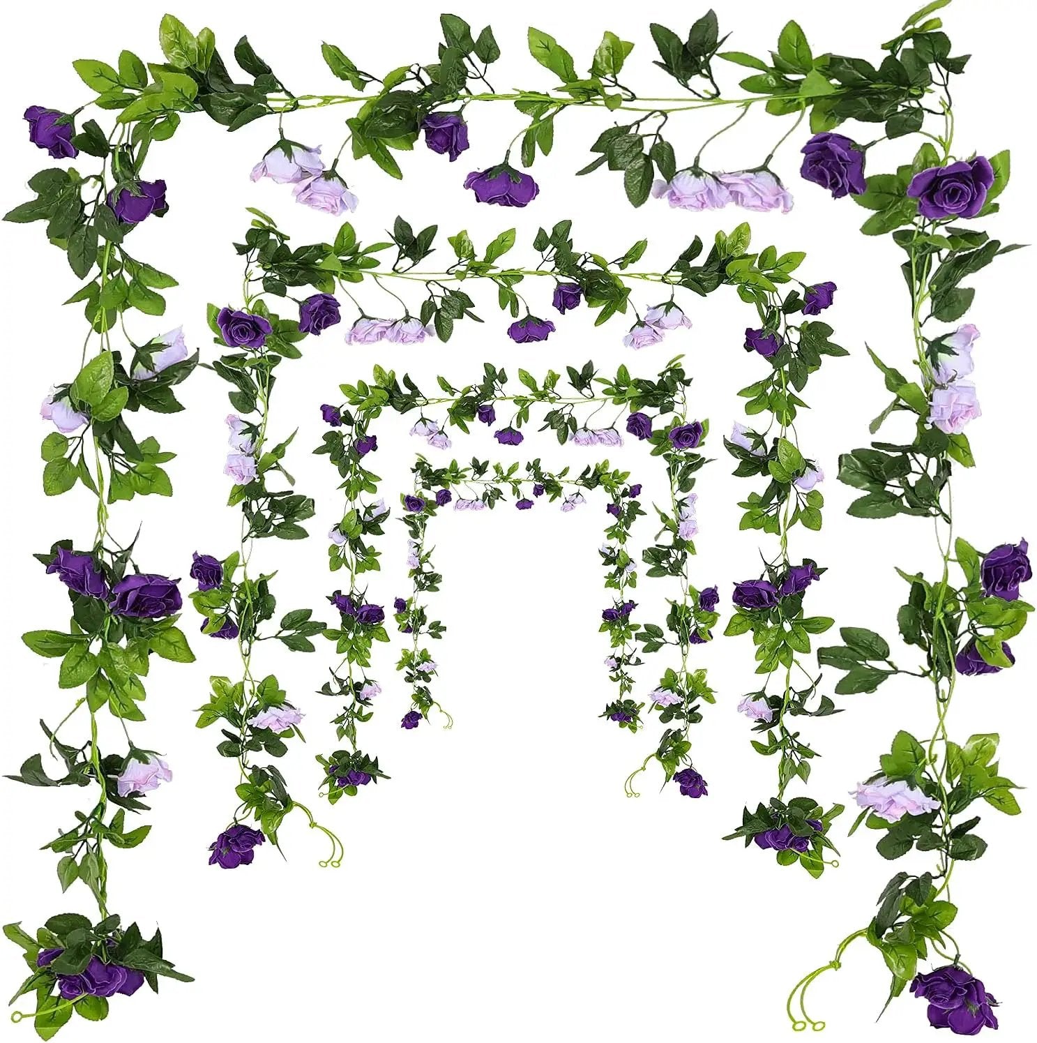 JUSTOYOU 2 Pack (15.8FT) Fake Rose Garland, Artificial Roses Vines Flower Garland Hanging Floral Vine Wedding Home Backdrop Party Arch Arrangement Decoration by GreenHaven Gardens