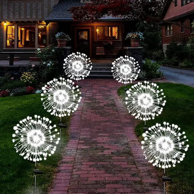 Solar Garden Lights Solar Firework Light Outdoor Waterproof 2 Pack Solar Powered Art Stake Twinkle Lights Outside Decor 180 LED Sparklers String Light for Yard Pathway Decorations (White) by GreenHaven Gardens