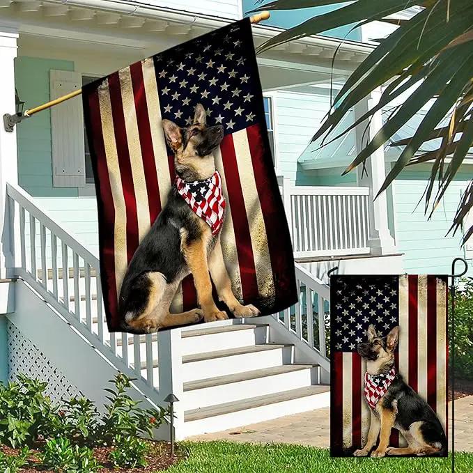 FLAGWIX Flags - German Shepherd American Flag MRPSL196F, Garden Flag (11.5" x 17.5") - USA House Garden Flags Premium Polyester - Decorative Outdoor Flags by GreenHaven Gardens