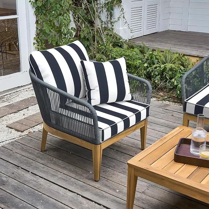 LVTXIII Outdoor Deep Seat Cushion Patio Seat and Back Cushion Set Seasonal Chair Cushion with Removable Cover and Adjustable Buckle for Home and Garden, 22"x22"x4", Cabana Navy by GreenHaven Gardens