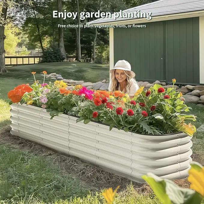 Enyu&You 8x2x1.5ft Galvanized Raised Garden Bed kit,Outdoor Oval Metal Planter Box for Planting Vegetables, Flowers,Fruits-White by GreenHaven Gardens