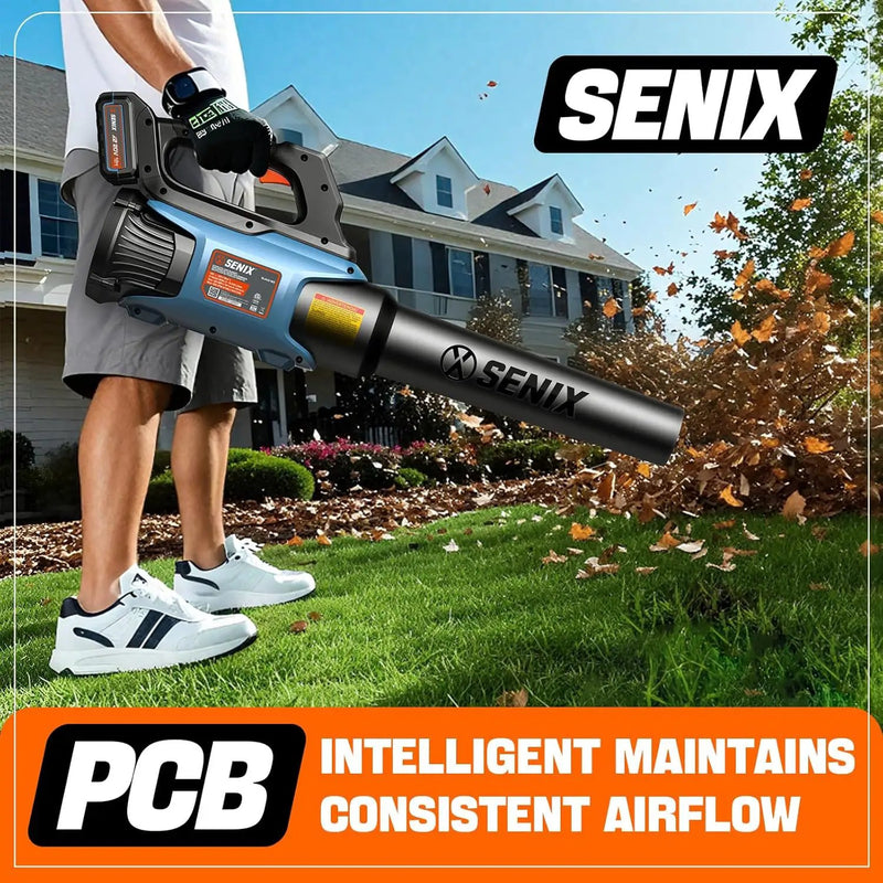 SENIX 20V Max Leaf Blower, Cordless, Brushless, Handheld, Up to 350 CFM and 80 MPH, 2 Speed Mode, Cruise Control, Lightweight, 4.0 Ah Battery and Charger Included (BLAX2-M) by GreenHaven Gardens