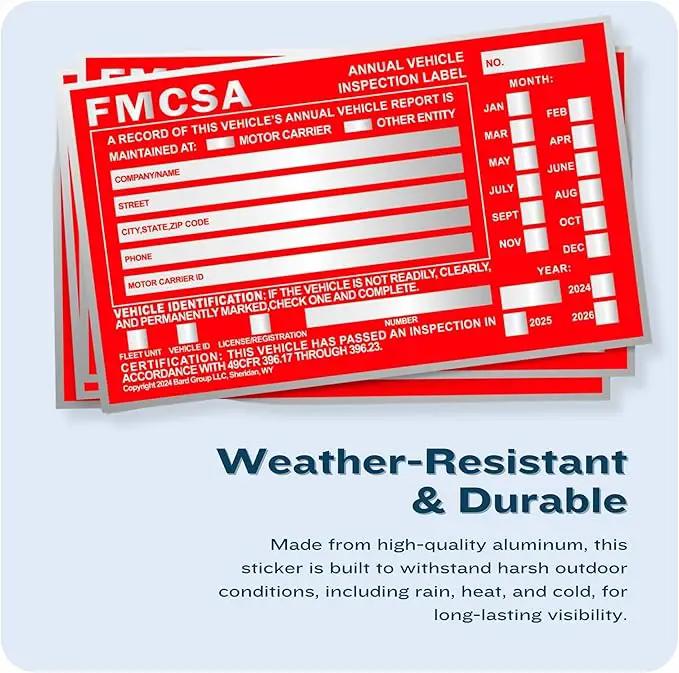 60-Pack DOT Compliant Aluminum Annual Vehicle Inspection Label – Red FMCSA Label with Punch Boxes by GreenHaven Gardens