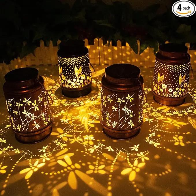 4 Packs Dragonfly&Hummingbird Solar Lantern Lights Outdoor Decor, Hanging Metal Decorations Waterproof with LED Light, Landscape Lights for Garden Patio Yard Lawn Backyard Front Porch by GreenHaven Gardens
