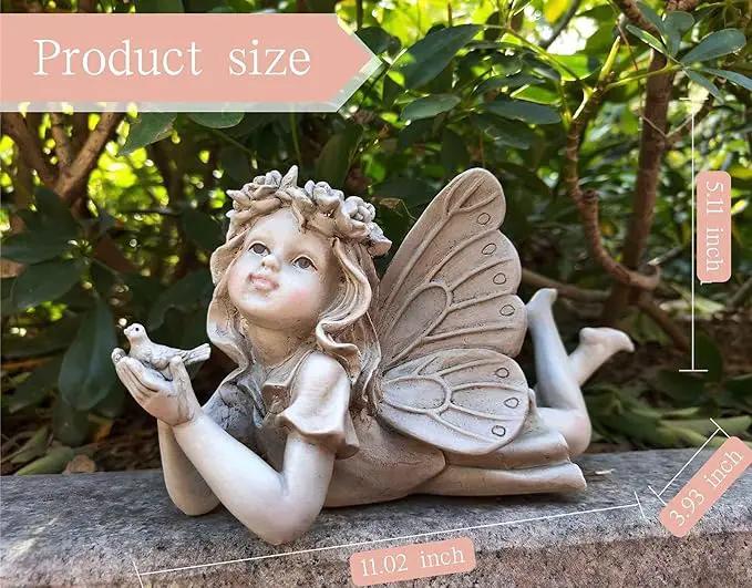 MeritMode Fairy Flower Garden Outdoor Statue - Angel Holding Bird and Butterfly, 11" Width, Cherub Decor and Grandma Gifts, Patio and Yard by GreenHaven Gardens