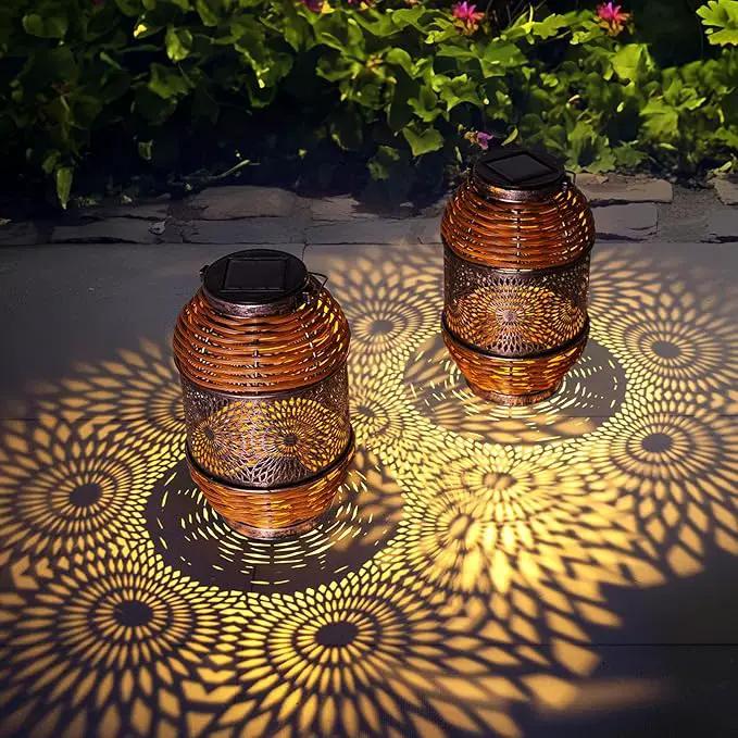 2 Pack Solar Lanterns Outdoor,Rattan with Metal Decorative Garden Hanging Lanterns Waterproof Christmas Gifts for Women LED Light with Handle for Table,Patio,Pathway,Pergolas,Tree,Yard,Fence,Hook by GreenHaven Gardens