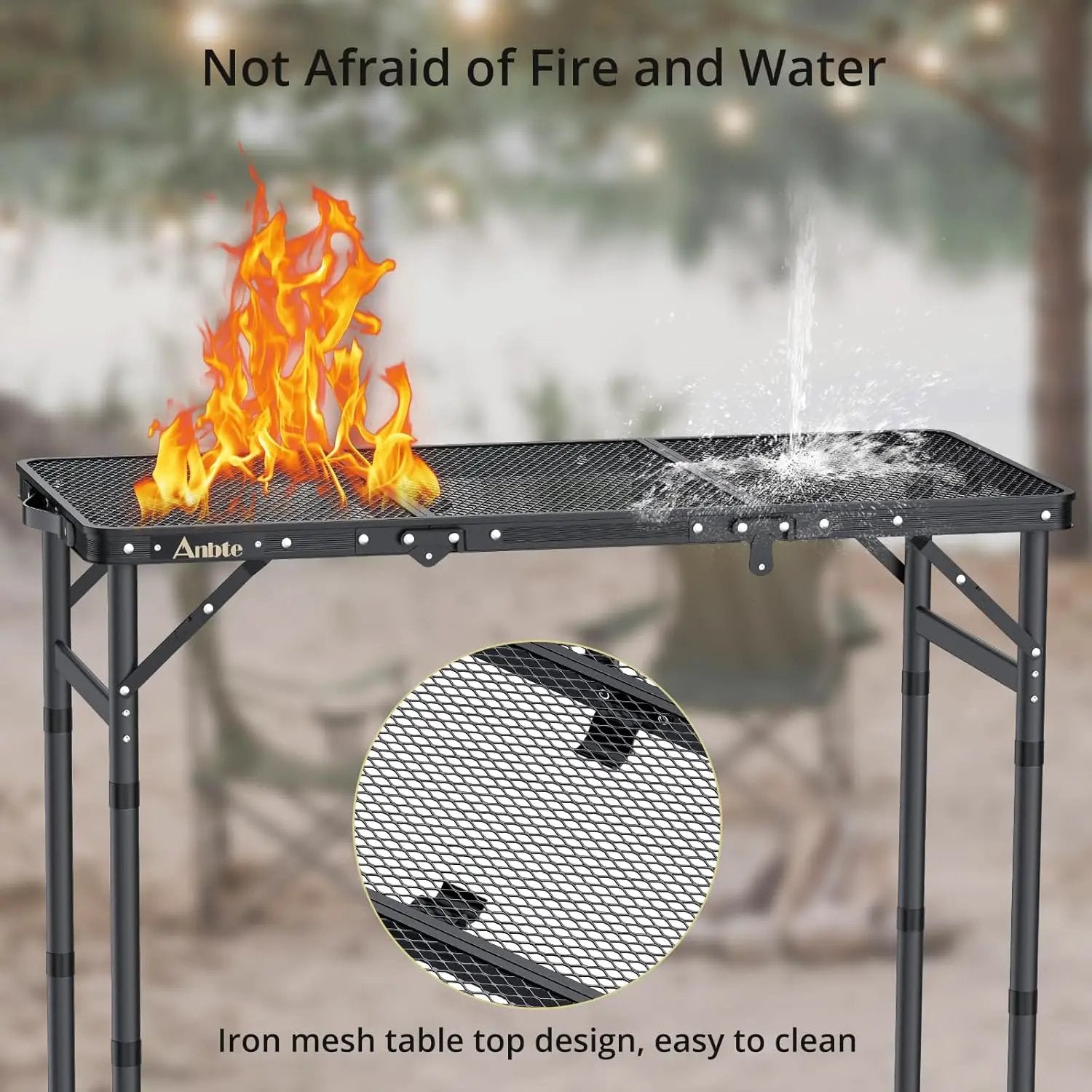 Folding Grill Table, Aluminum Camping Table Adjustable Height Max 27.5" Picnic Table Outdoor Table, Lightweight, Portable Handle for Travel Cooking BBQ Picnic, 35" x 16", Black by GreenHaven Gardens