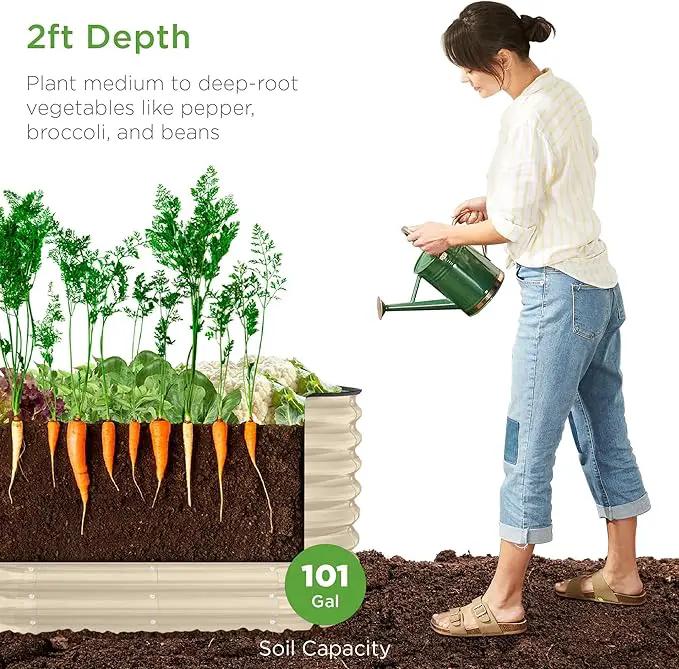 Best Choice Products 4x2x2ft Outdoor Metal Raised Garden Bed, Oval Deep Root Planter Box for Vegetables, Flowers, Herbs, and Succulents w/ 101 Gallon Capacity, Rubber Edge Guard - Beige by GreenHaven Gardens