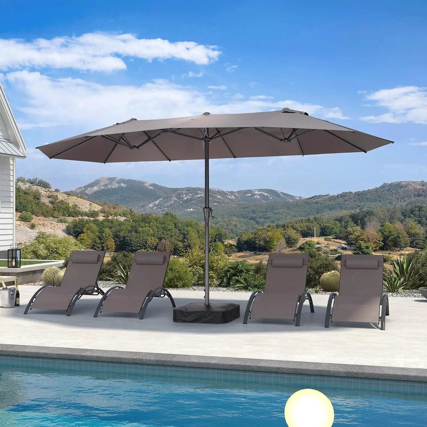 PURPLE LEAF 14ft Patio Market Umbrella Outdoor Double-Sided Umbrella with Base and Crank Rectangle Table Umbrella for Pool Deck Garden, Light Grey by GreenHaven Gardens
