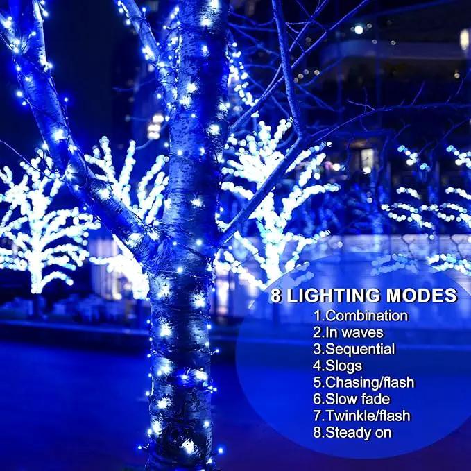 164ft 500 LED Blue White Christmas Lights Outdoor,8 Modes String Light Indoor Bedroom,Clear Wire Twinkle Lights Plug in for Christmas Outside Tree Yard Wedding Decorations(164FT,Blue&White) by GreenHaven Gardens