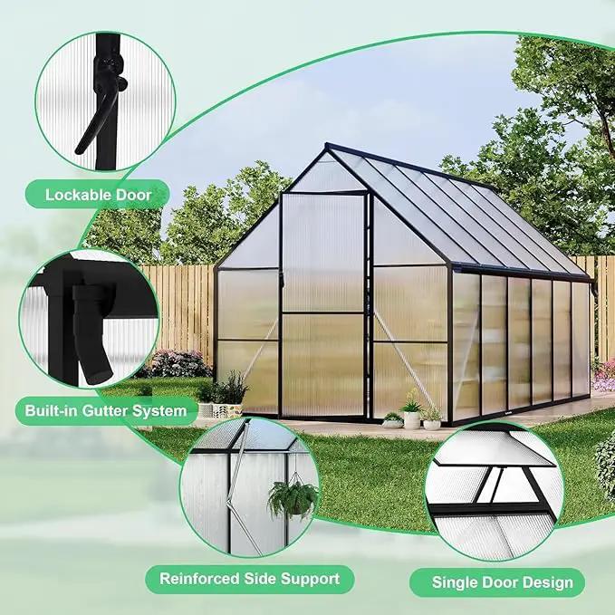 Greenhouse 6x11 FT Aluminum-Framed Heavy Duty Polycarbonate with Quick Setup Structure and Roof Vent Large Enhanced Outdoors Green House Kit by GreenHaven Gardens