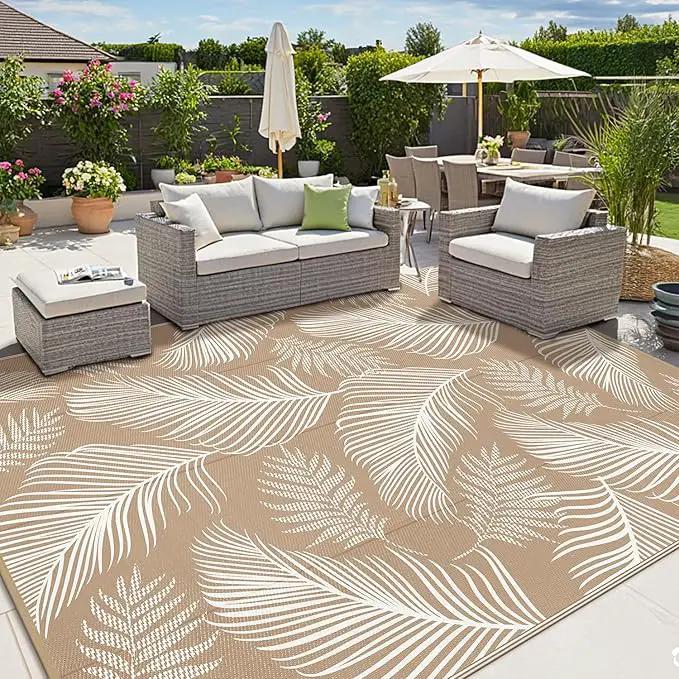 Pauwer Waterproof Outdoor Rug 10x14, Reversible Plastic Straw Patio Camping Rug, Indoor Outdoor RV Mat Carpet for Deck, Camper, Porch, Balcony, Backyard, Picnic, Leaf Brown by GreenHaven Gardens