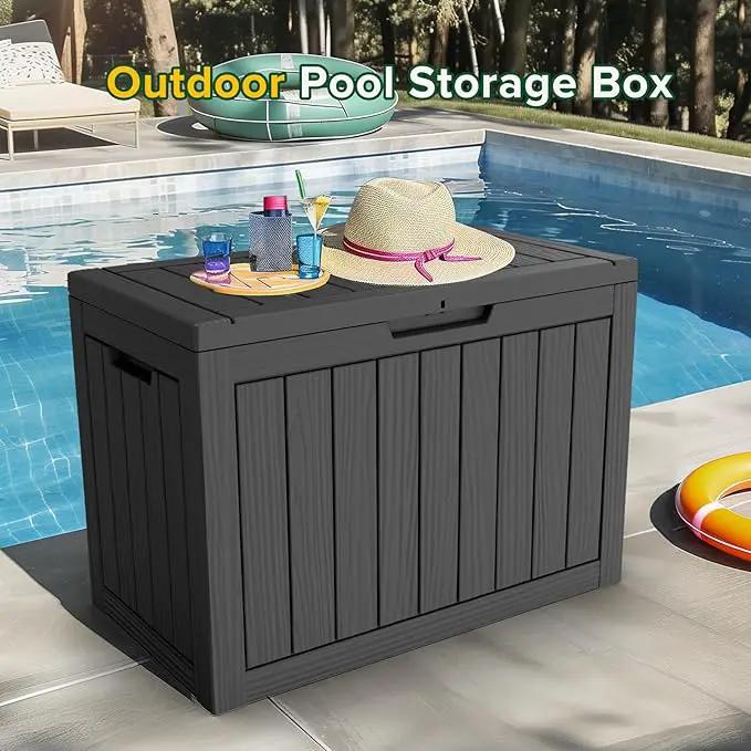 46 Gallon Outdoor Deck Box,Storage Lockable Waterproof Patio Furniture,Garden Tools,Cushions,Pool Accessories Outside Storage Resin Box(Black) by GreenHaven Gardens