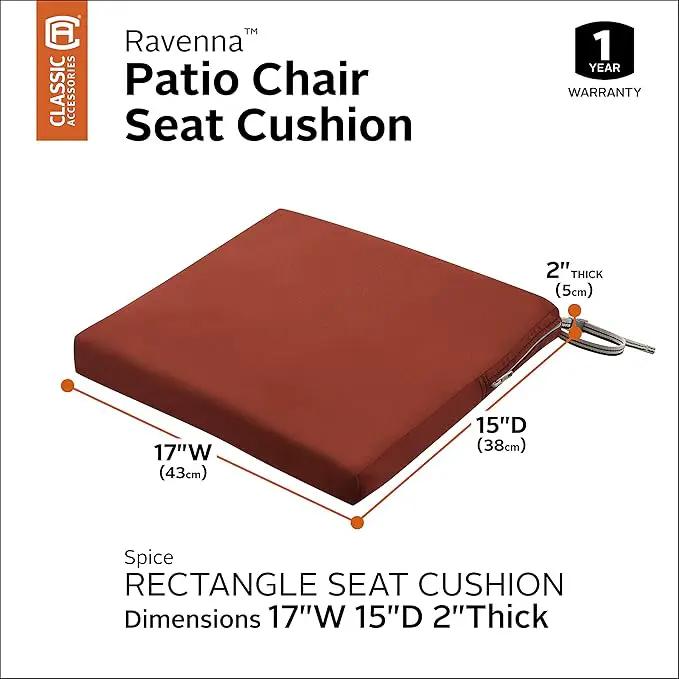 Classic Accessories Ravenna Water-Resistant 17 x 15 x 2 Inch Patio Seat Cushion, Spice, Chair Seat Cushion by GreenHaven Gardens