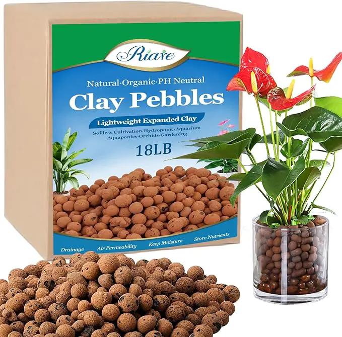 Riare 18 LBS Organic Expanded Clay Pebbles for Plants- 4mm-16mm Natural Leca Balls Lightweight Hydroponic Clay Pebbles Aggregate for Indoor Plants, Hydroponic Growing, Plants Drainage, Aquaponics by GreenHaven Gardens