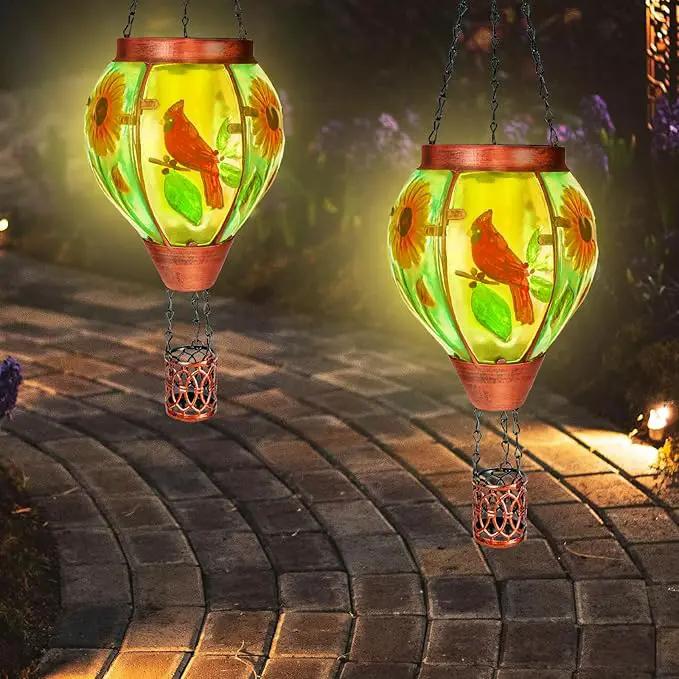 4 Pack Solar Hot Air Balloon Lantern With Flame, Cardinal Glass Solar Hanging Lights Outdoor Yard Patio Farmhouse Decoration, Gifts for Women Grandma Mom by GreenHaven Gardens