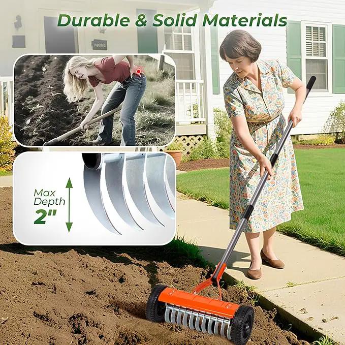 Walensee Dethatching Roller Rake with 76.8'' Adjustable Handle, 2mm Stainless Steel Blades, Heavy Duty Lawn Thatch Remover for Moss, Grass Clippings, Leaves & Debris – Ideal for Yard & Garden Cleanup by GreenHaven Gardens