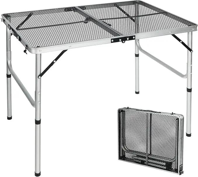 REDCAMP 36x24 Folding Grill Table for Outside, Lightweight Portable Metal Aluminum Outdoor Grill Table with Adjustable Height Legs, Great for Camping Picnic Cooking BBQ, Silver 3ft by GreenHaven Gardens