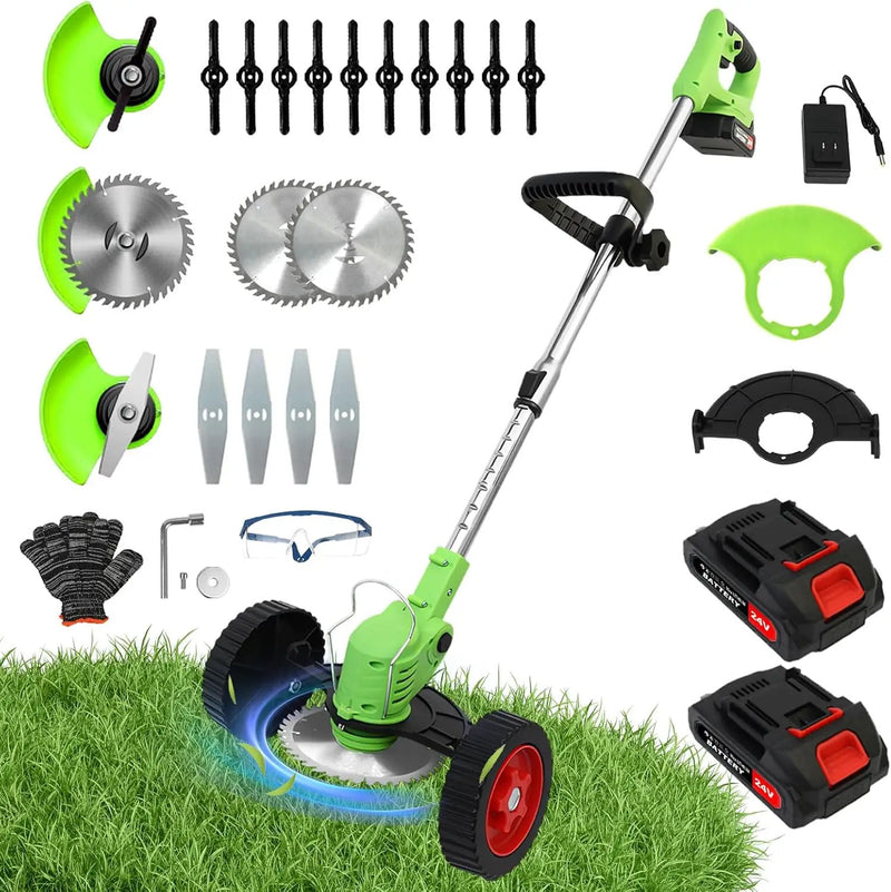 ALSO GO 21V Electric Weed Wacker, Weed Trimmer, Battery Powered Grass Trimmer with 2pcs Batteries, 3 in 1 Cordless Weed Eater with Wheels, Stringless Lightweight Grass Cutter for Lawn Garden Yard by GreenHaven Gardens