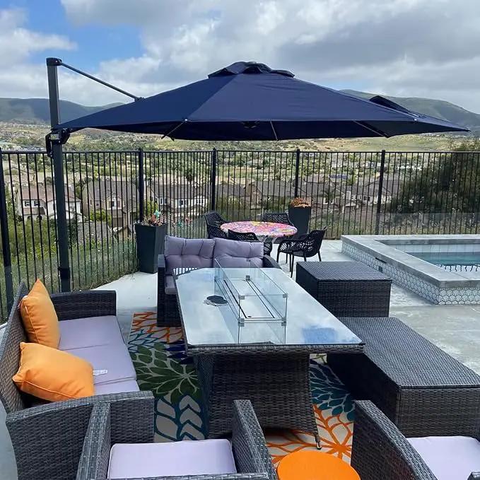 PURPLE LEAF 11 Feet Patio Round Cantilever Umbrella with Base Outdoor Aluminum Offset Umbrella with 360-degree Rotation for Pool Patio Garden Deck Navy Blue by GreenHaven Gardens