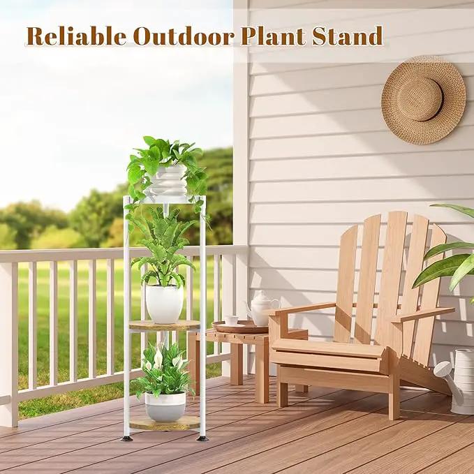 KMOTASUO 3 Tier Tall Plant Stands Indoor, 34 Inch Metal Wood Corner Plant Stand for Indoor Plants, Round Flower Pot Holder Shelf Display Rack for Balcony Garden Patio Living Room(White) by GreenHaven Gardens