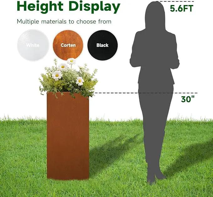 Corten Steel Metallic Heavy Planter for Outdoor Plants 14"x14"x30" Metal Planter Spliced Flower Pot with Partitions for Outside,Indoor,Garden (Corten, 14 * 14 * 30) by GreenHaven Gardens