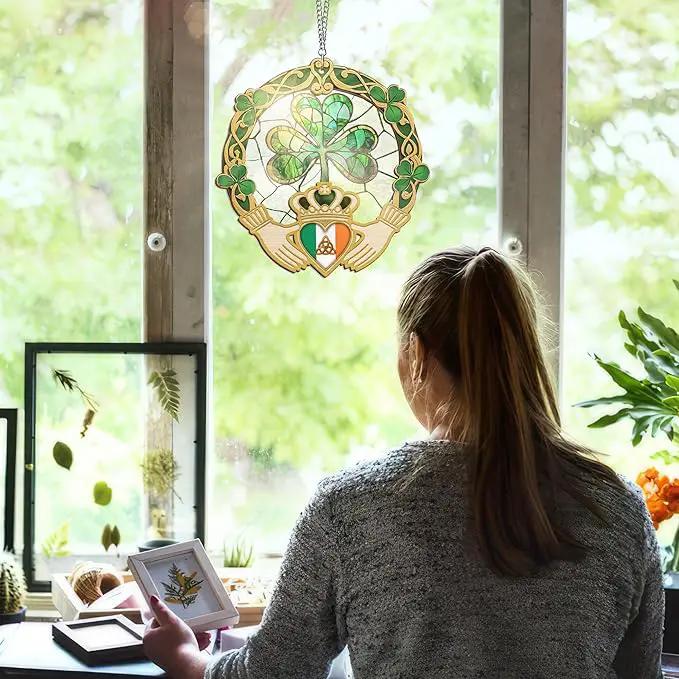 Irish Gifts, Shamrock Decorations - St Patricks Day Decor, Birthday, Christmas, Good Luck, Irish Gifts for Women Men, Claddagh, Celtic Home Decor - Window Suncatcher Hanging Decorations 12 in by GreenHaven Gardens
