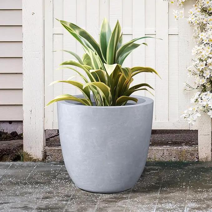 Kante 18 Inch Dia Round Concrete Planter, Indoor Outdoor Large Plant Pot with Drainage Hole and Rubber Plug for Home Patio Garden, Slate Gray by GreenHaven Gardens