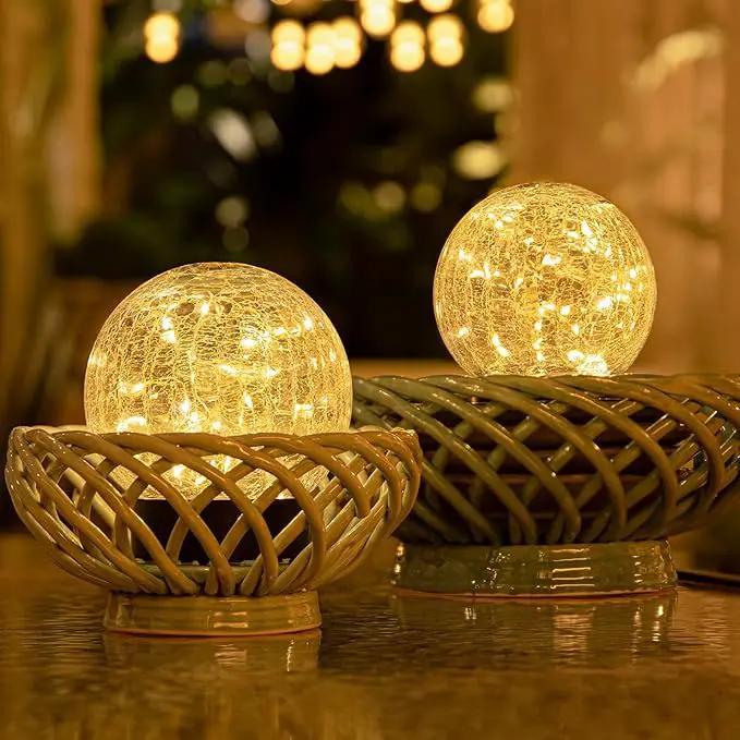 Beautyard Solar Globe Lights Outdoor Large Garden Decor USB Charged 4.72" Diameter 40LED 1000mAh Solar Lights Cracked Glass Globe Power Yard Patio Garden (4.72'' Large 2 Pack Warm White) by GreenHaven Gardens