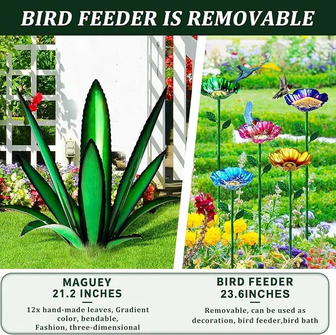 [2024 Upgraded] Large Metal Agave Yard Art, Tequila Rustic Sculpture, Hand Painted Metal Agave Plants with Bird Feeder, Garden Sculpture Statue Outdoor Decor (Green) by GreenHaven Gardens
