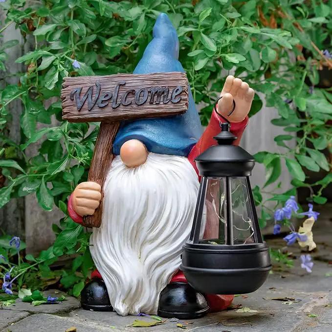 Garden Gnome Outdoor Decoration Solar Gnomes Statue with Lantern LED Lights,Terrace Courtyard Lawn Patio Porch Decoration Christmas Housewarming Gift for Woman Mom, Gnome Blue by GreenHaven Gardens