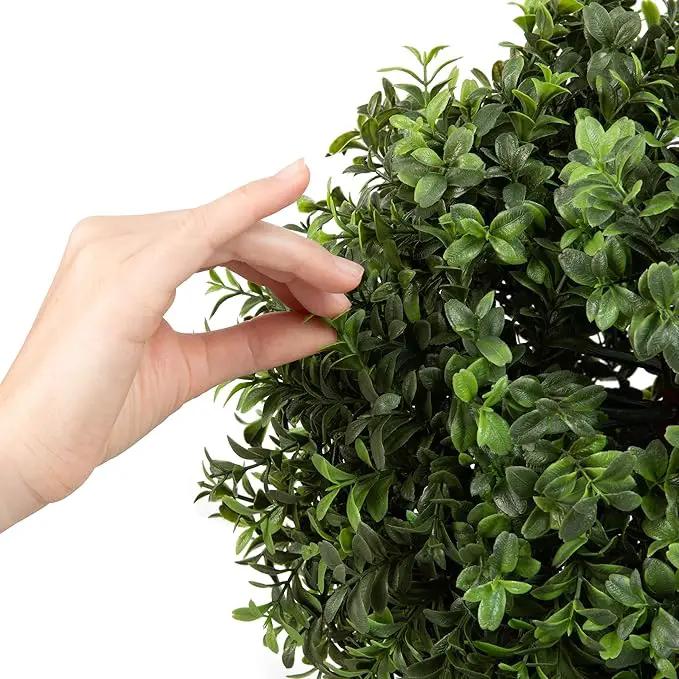 Premium 14" Diameter Artificial Boxwood Topiary – Set of 2 Faux Plants in Black Decorative Planters – UV-Resistant, Weatherproof, Realistic Outdoor & Indoor Greenery Accent by GreenHaven Gardens