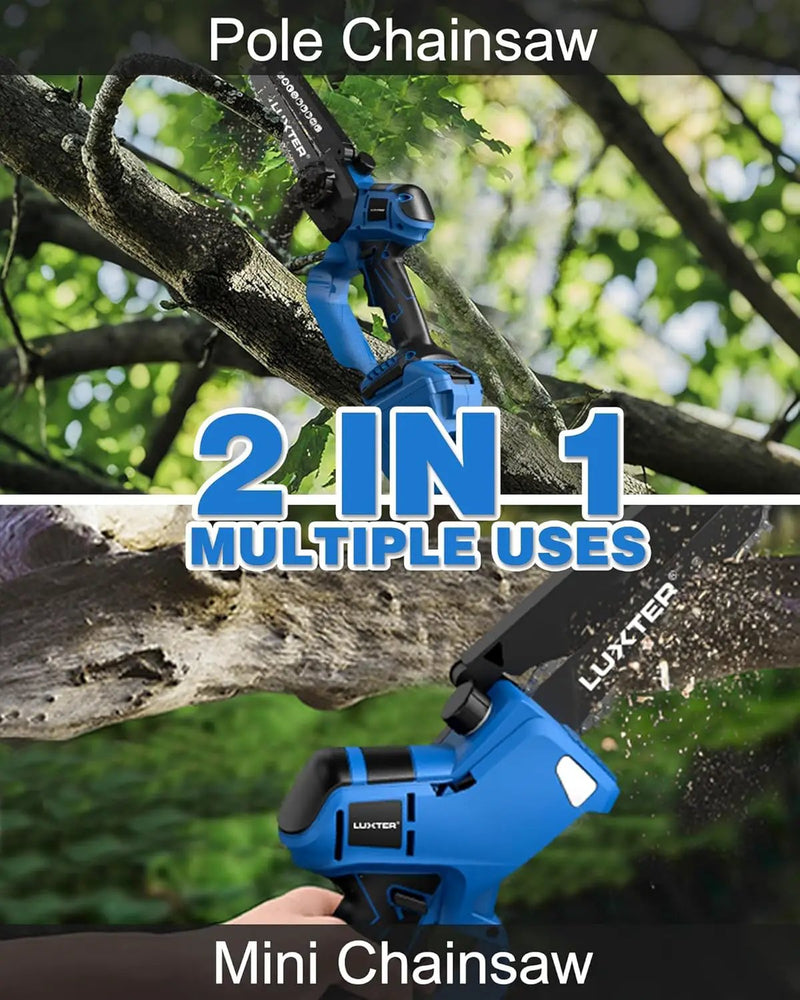 LUXTER 5-in-1 Cordless Pole Saw & Hedge Trimmer Brushless Electric Mini Chainsaw Auto Oiling 15-FT Max Reach Pole Saw for Tree Trimming Trimmer Limb Branch Cutter 2 X 2.0Ah Battery & Charger Include by GreenHaven Gardens