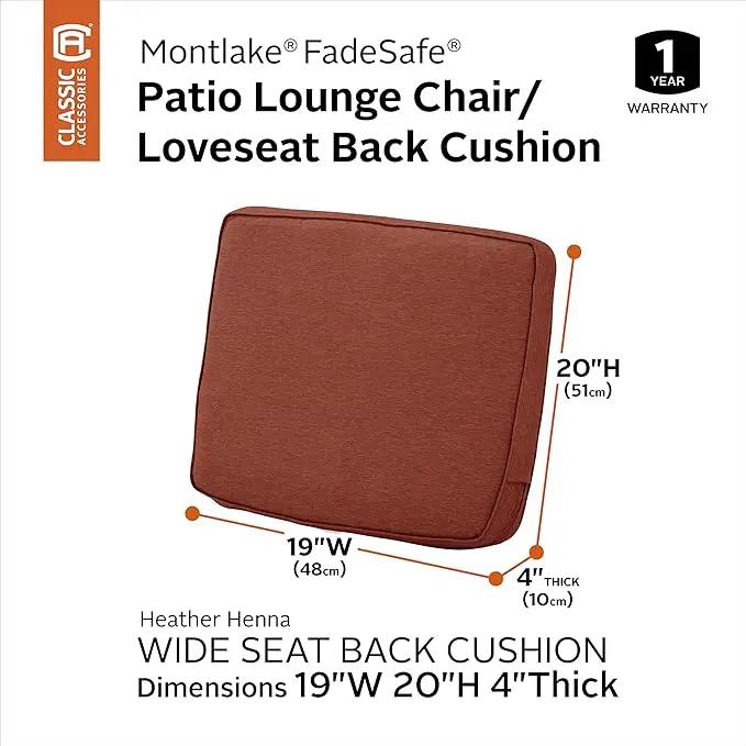 Classic Accessories Montlake Water-Resistant 19 x 20 x 4 Inch Patio Lounge Back Cushion, Heather Henna Red, Outdoor Loveseat Cushions by GreenHaven Gardens