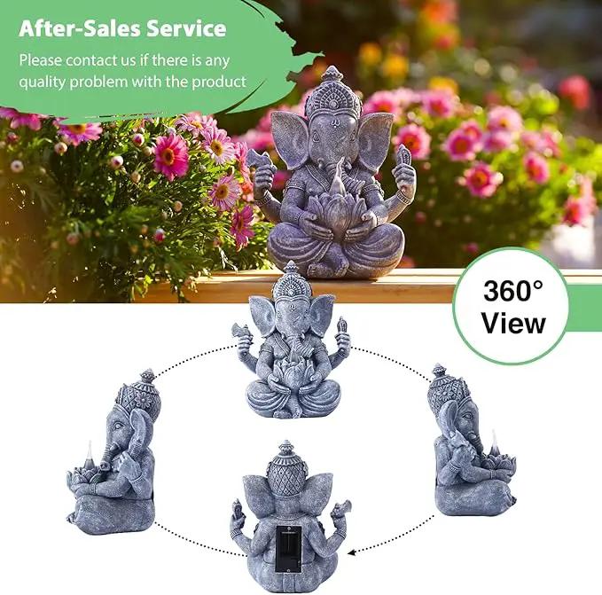 Goodeco Ganesha Statue with Solar Lotus - Hindu Elephant Statue Ganpati Idol Buddha Sculptures, Meditation Yoga Room & Garden Decor, 7.8 inches Tall (Ganesha) by GreenHaven Gardens