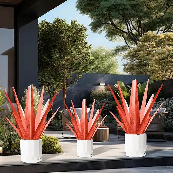 Enlarge Metal Plants Tequila Rustic Sculpture, Outdoor Patio Yard, Home Decor Hand Painted Agave Garden Statue, Outdoor Lawn Ornaments Yard Stakes for Mom Gift (1 Big RED) by GreenHaven Gardens