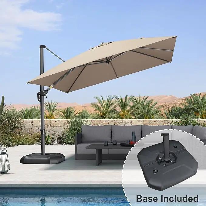 PURPLE LEAF 10 Feet Square Cantilever Umbrella Patio Umbrella with Base Outdoor Umbrella Aluminum Offset with 360-degree Rotation for Garden Deck Pool Patio Taupe by GreenHaven Gardens