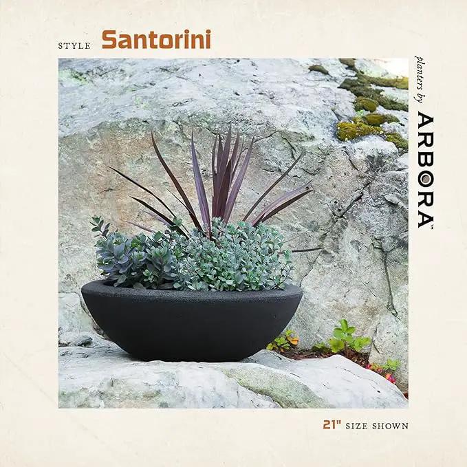 ARBORA 26" Santorini Bowl 2-Pack with Classic Black Finish - Polyresin Indoor and Outdoor Planters, Durable, Weatherproof, Lightweight, Large Plant Pots for Patio, Garden, Deck, Entryway by GreenHaven Gardens