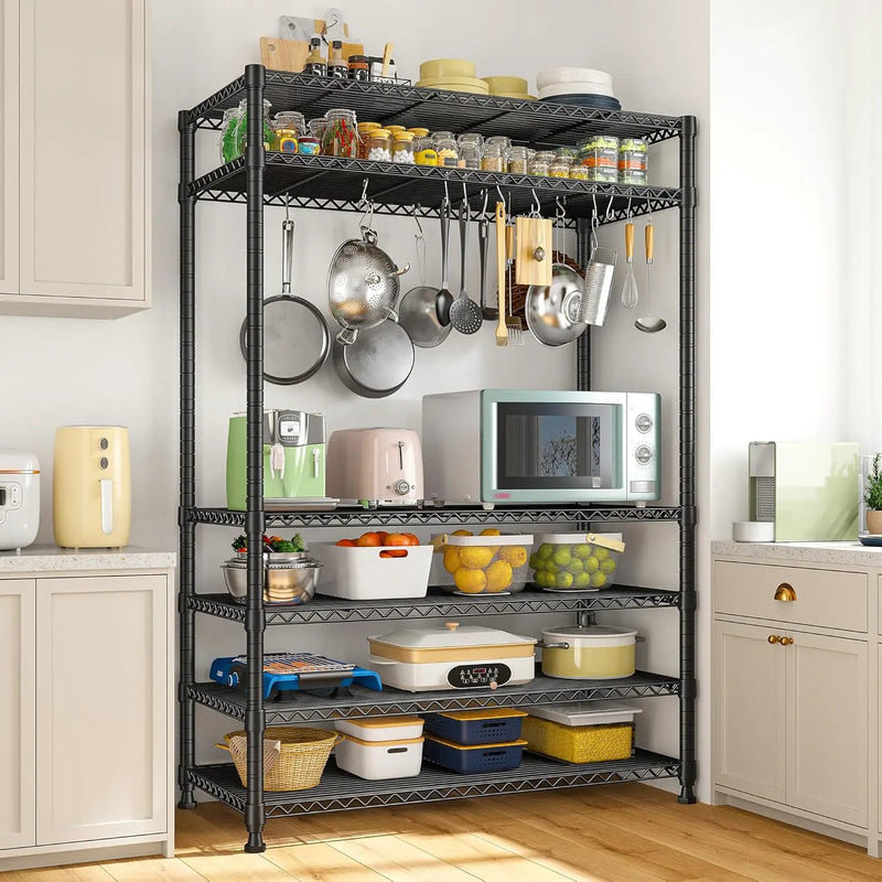 REIBII 75" H Metal Shelving 6 Tier Storage Shelf Adjustable Kitchen Shelf Wire Shelving Unit Detachable Storage Rack for Kitchen Laundry Living Room Commercial Heavy Duty Metal Shelf 75" X35" X14" by GreenHaven Gardens
