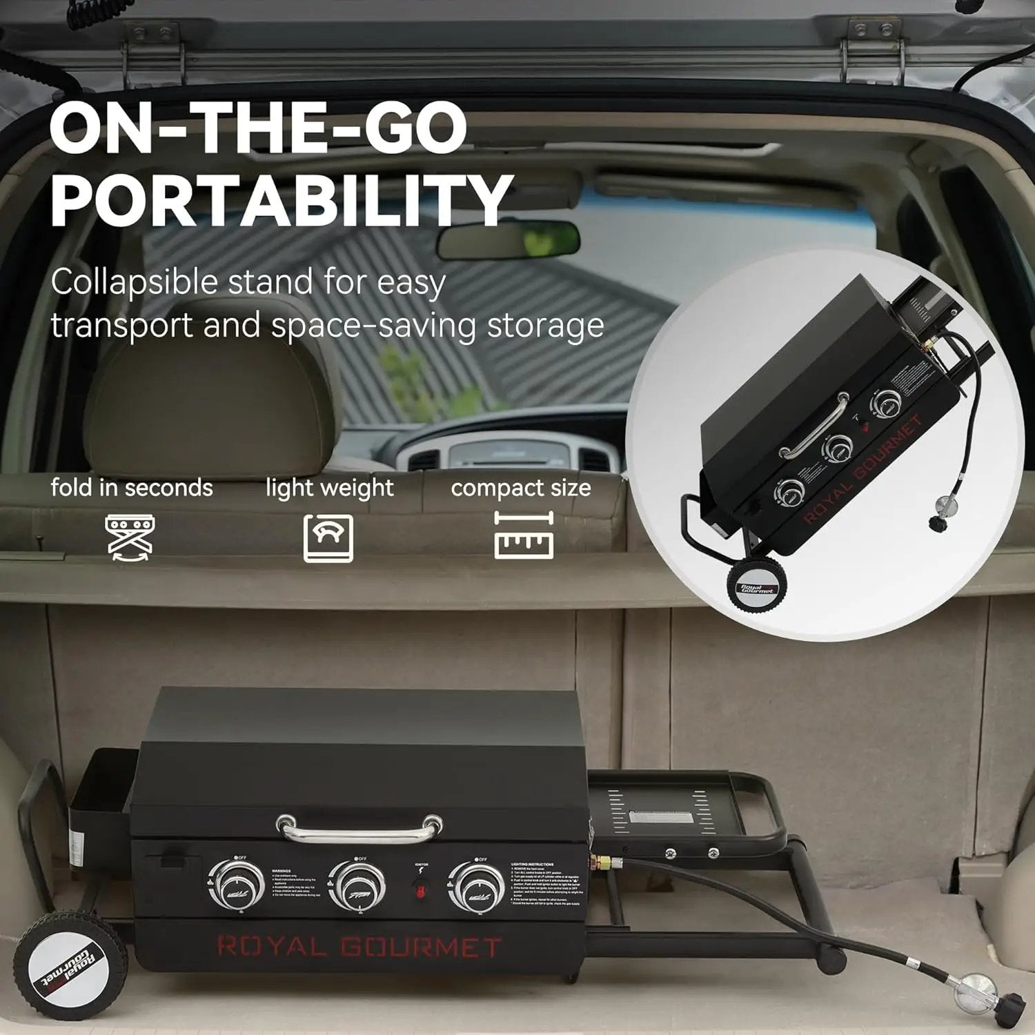 Royal Gourmet PD3001 3-Burner Propane Gas Griddle with Collapsible Stand, 23-Inch Portable Griddle with Side Table & 314 Sq. In. Cooking Area for Camping, Tailgating, Backyard & Patio, Black by GreenHaven Gardens