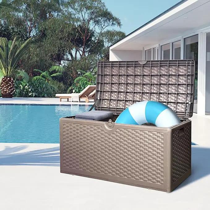 80 Plus Gallon Outdoor Storage Box, Waterproof Resin Deck Box Outdoor Storage Bin for Patio, Poolside, and Garden, Lockable & UV-Resistant, Ideal for Small Spaces, Brown by GreenHaven Gardens