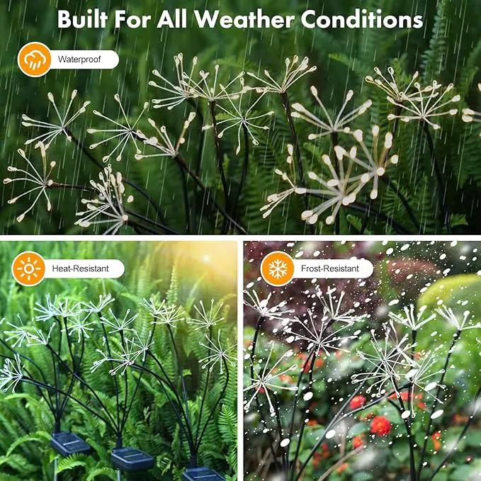 Solar Garden Light 4 Pack Twinkling Solar Firework Lights with 2 Modes 240LED, Solar-Powered Outdoor Waterproof for Outside Yard Pathway Garden Decor, Gardening Gifts for Women Mothers Day, Warm