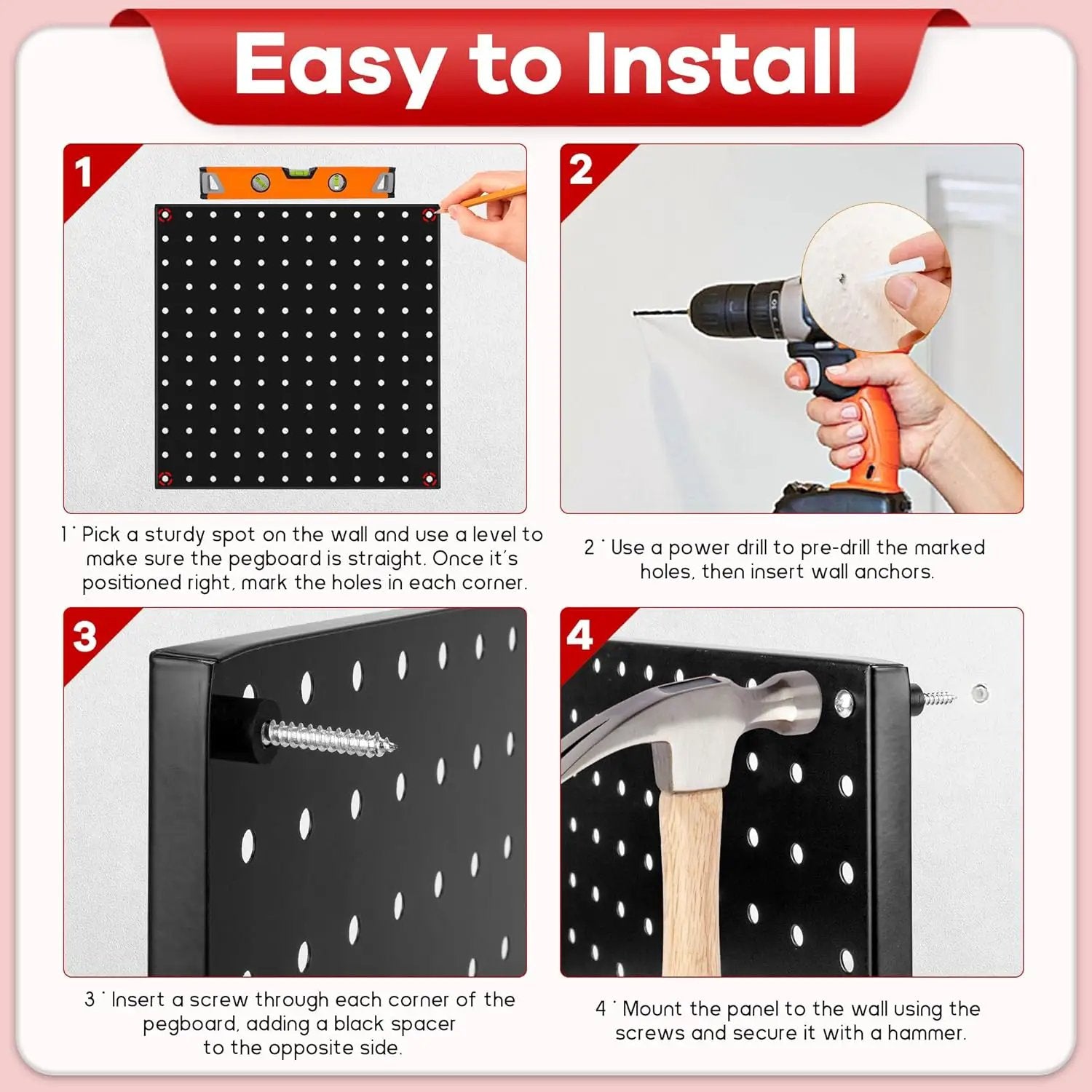 Pegboard Panels 8 Packs Metal Black, Heavy Duty Steel Peg Boards Wall Tool Organizer with Screw for Garage, Tool Storage, Office Organization, Craft Room, Kitchen by GreenHaven Gardens