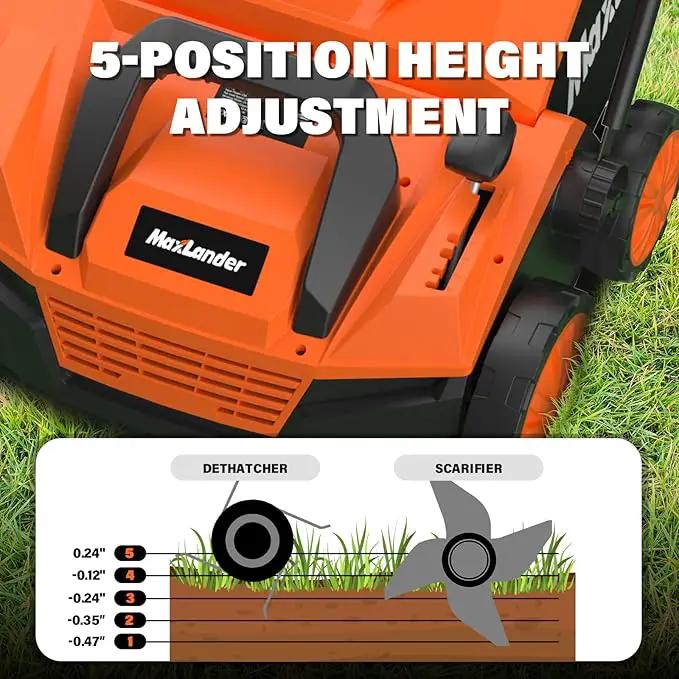 MAXLANDER 15” 13 Amp Electric Dethatcher and Scarifier, 2-in-1 Lawn Dethatcher with 5-Position Depth Adjustment, 45L Removable Collection Bag, Airboost Technology Increases Lawn Health by GreenHaven Gardens