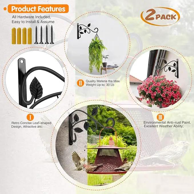 KABB 2 PCS Metal Hanging Hook Plants Brackets, 12 Inch Iron Wall Mount Bracket Durable Rust-Resistant Plant Hanger Hook for Hanging Plants Bird Feeder Wind Chimes Lantern by GreenHaven Gardens