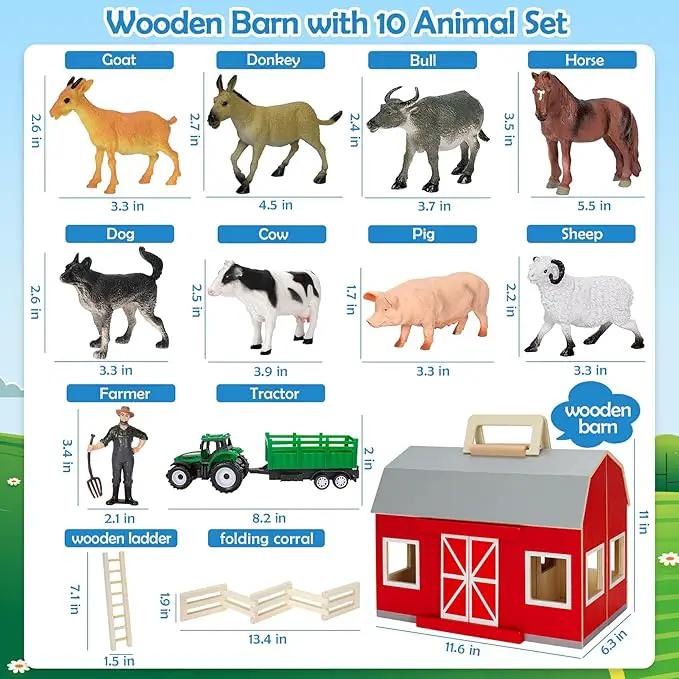 YEEBAY Farm Animals Toys for 3+ Year Old Kids Toddlers Girls Boys, Large Wooden Barn with Animal Play Figures, Farm Playset Educational Learning Toys, Ideal Christmas Birthday Gifts by GreenHaven Gardens
