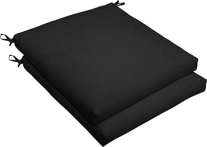 Sorra Home Sunbrella Bristol Square Chair Cushion (Set of 2) - Fade & Water Resistant, Outdoor & Indoor Patio Seat Cushion with Plush Foam - Canvas Black (20" x 20" x 2.5") by GreenHaven Gardens