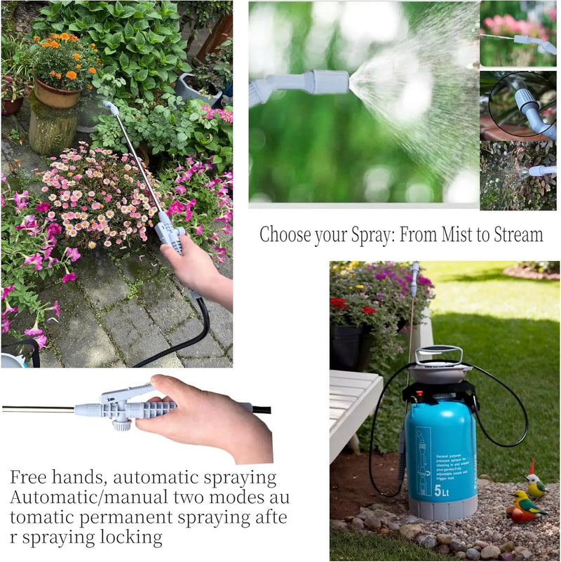 Upgraded Reinforced 1.3 Gallon Pump Pressure Sprayer-Watering for Plants, Weeds Control, Lawn Care with Adjustable Nozzles &Comfort Strap by GreenHaven Gardens